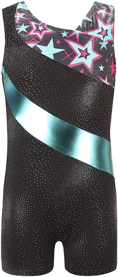 Tigerhu Girls Leotards Gymnastics with Shorts Dance Sparkly Biketard Star Activewear Unitards for Kids Toddler Children, Blue 6