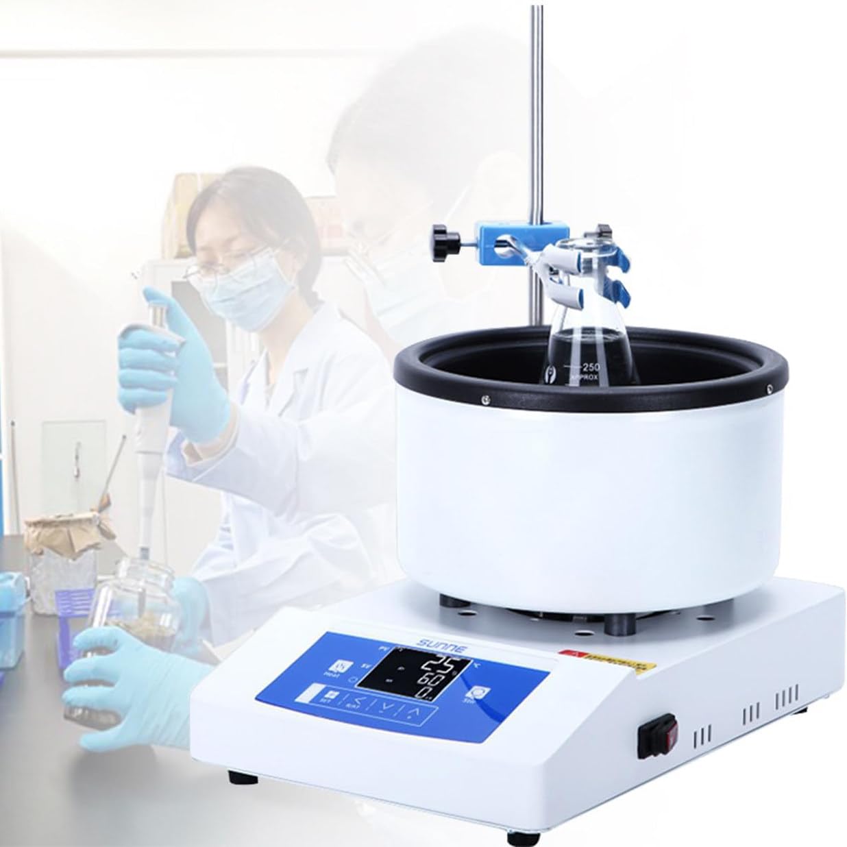 Cyfrowe mieszadło magnetyczne z czujnikiem temperatury, laboratoryjny garnek grzewczy do kolb sferycznych, pojemność 5 l, idealny do zabiegów grzewczych w kąpieli wodnej i olejowej