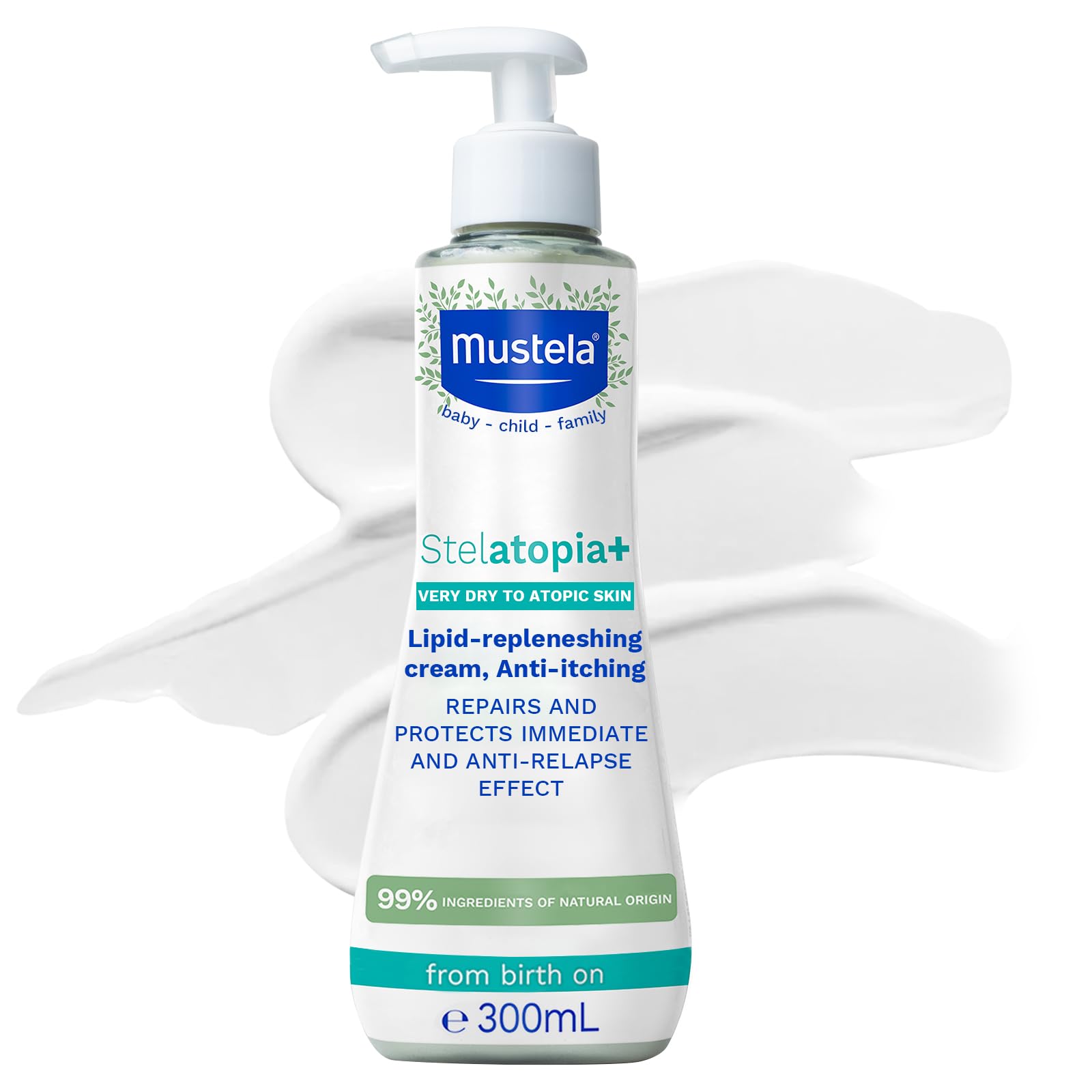 Mustela - Stelatopia+ Lipid-Replenishing Cream - Anti-Itch Body Cream for Dry, Atopic-Prone Skin with Sunflower Oil Distillate, Avocado Oil, Shea Butter - Fragrance-Free Family Use - 300ml
