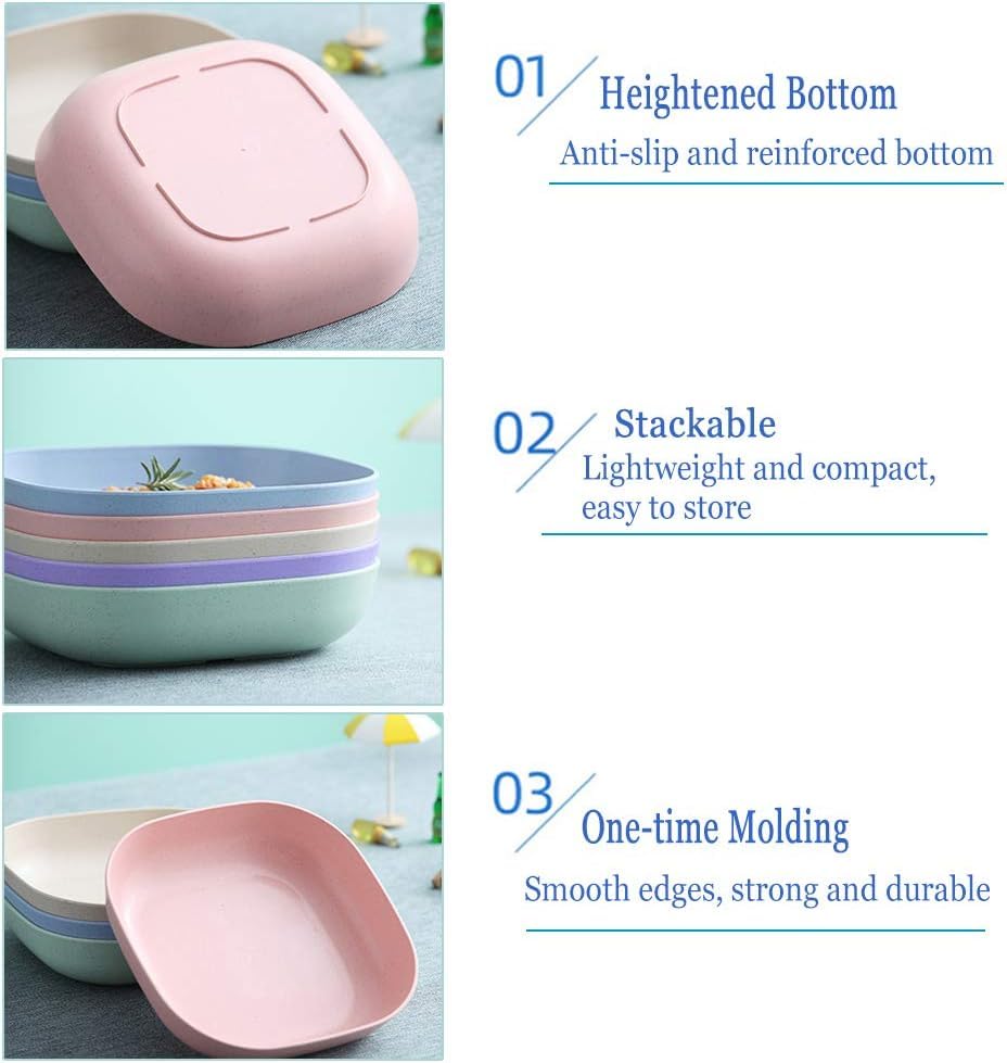 7Seas 4Pcs Lightweight Wheat Straw Cereal Plates - Unbreakable, Dishwasher Safe & Microwave Safe 14.5Cm Square Deep Plates for Snacks, Noodles, Fruits, Pasta & Breakfast - Multicolor (6) 2