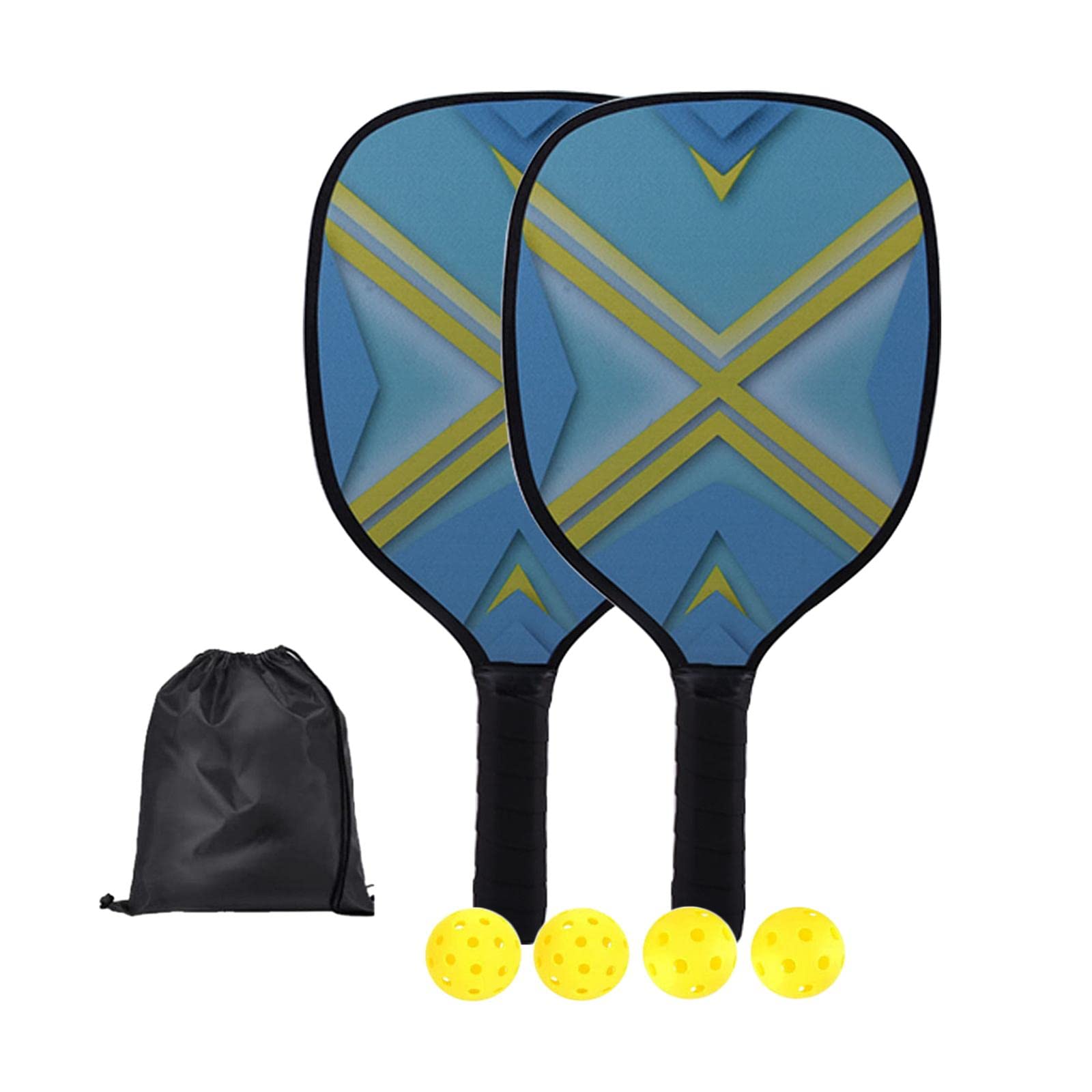 Set di racchette da pickleball con 4 palline e custodia per uso interno ed esterno, giallo