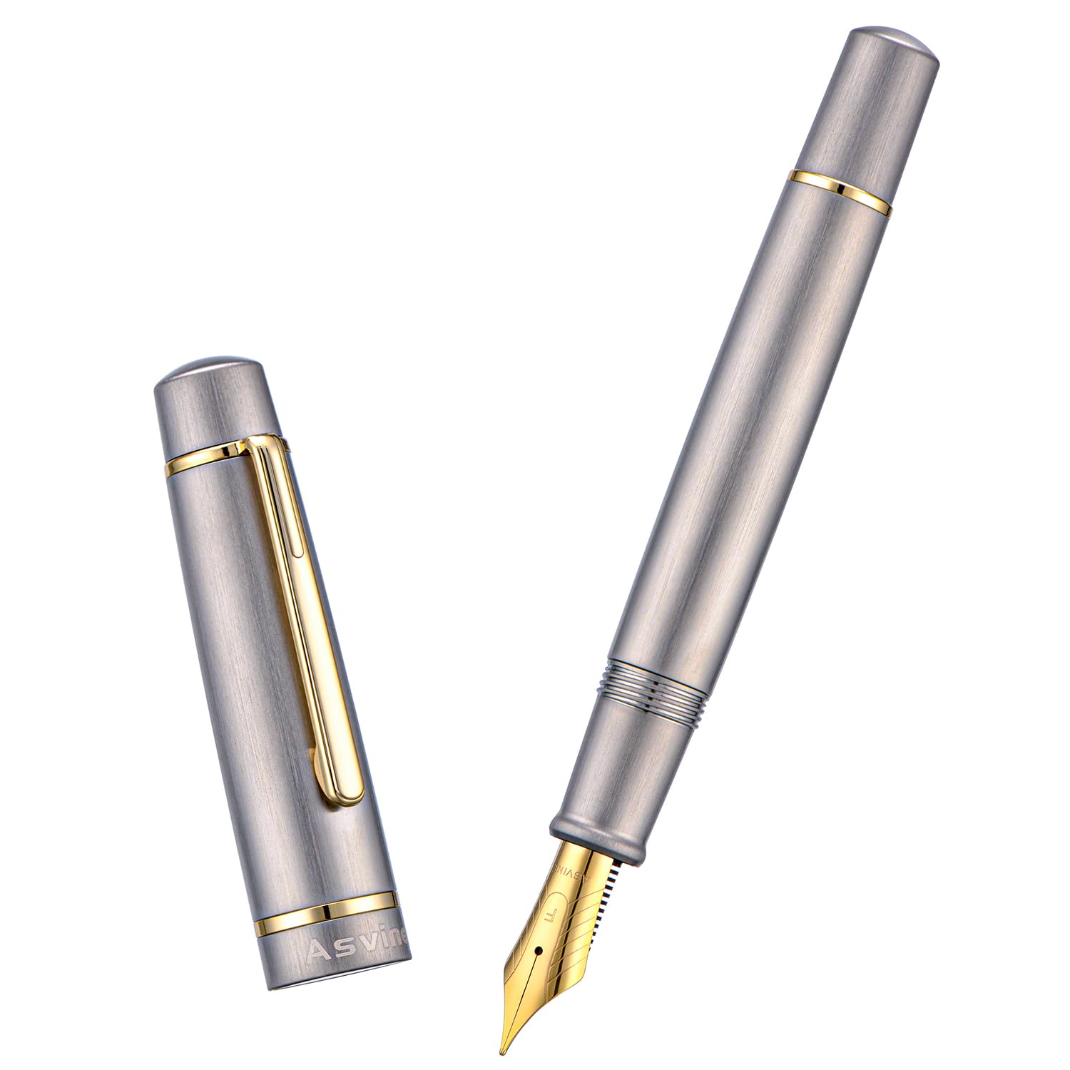 Asvine P100 gebürstet Titan Kolben Füllstift, #8 Extra Feine Nib Schreiber
