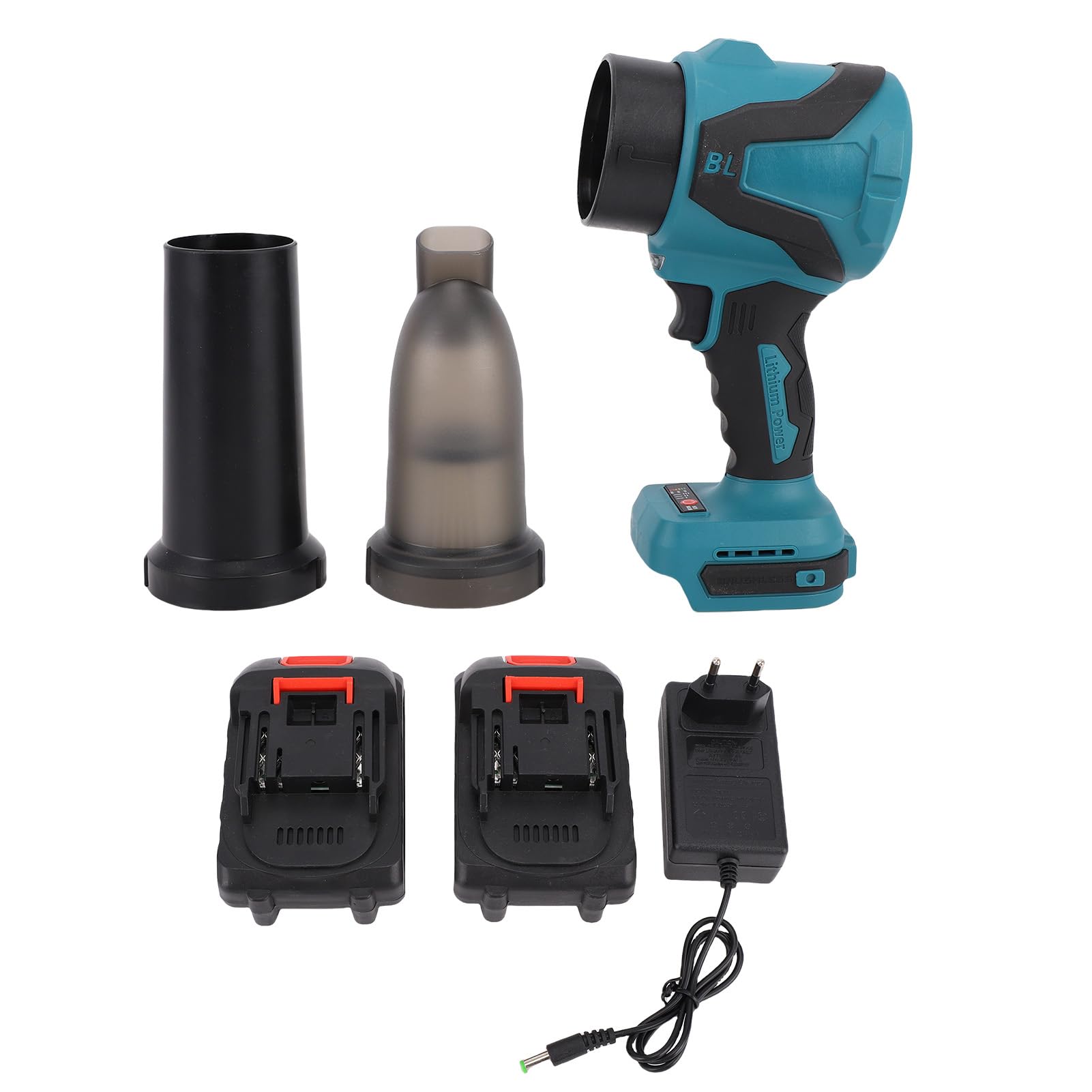 Soffiatore per foglie senza fili 21V Aspirapolvere elettrico Aspirapolvere 2in1 Controllo velocità variabile 29800 giri/min con 2 batterie per rimozione polvere di neve Segatura