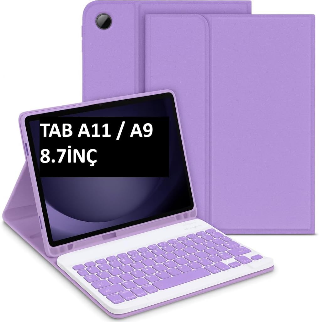 UnDePlus Samsung Galaxy Tab A9 8.7inç ile uyumlu Kılıf Kablosuz Klavyeli Case Mobax X110 X115 X117 Lila