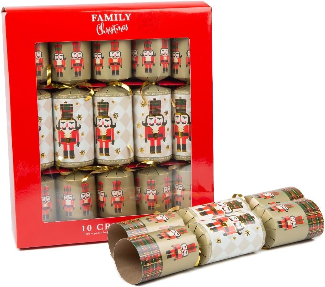 shopior Family Christmas Party Crackers for Loved Ones | Family Crackers with Novelty Gifts | Pack of 10 Luxury Christmas Festive Crackers | Xmas Gift (Family Cracker - Nutcracker)