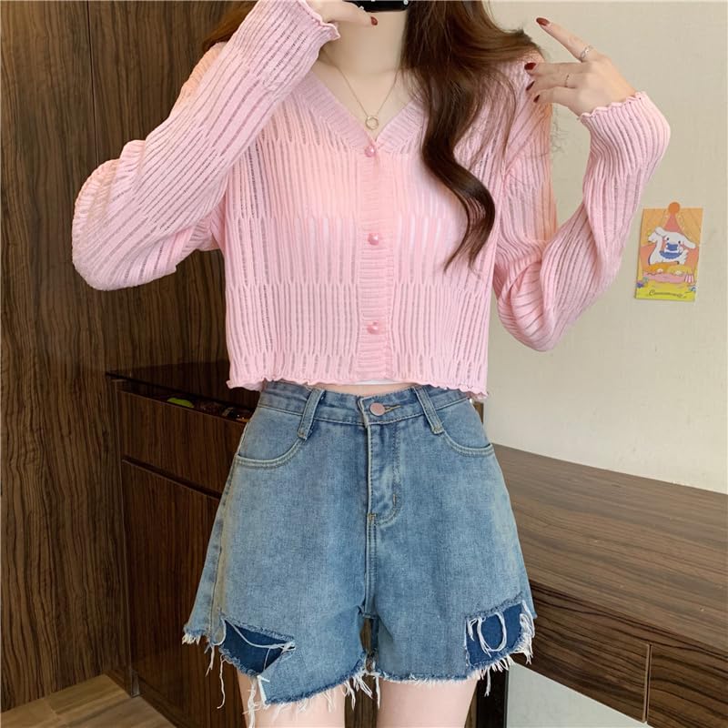 Image of ICW Women's Knitted Ribbed Cardigan Long-Sleeve V-Neck Button-Up Shrug Jacket Top Dn85