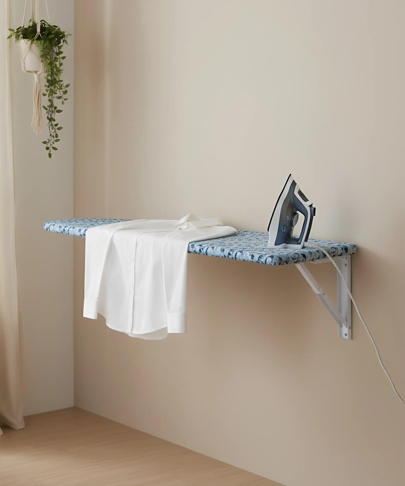 Wall Mounted Foldable Ironing Board | Multipurpose Utility Board | Compact 3.5ft × 1.5ft | Space-Saving Design | Removable Ironing Cover with Padding | Pre-Laminated Wooden Board.-image-12