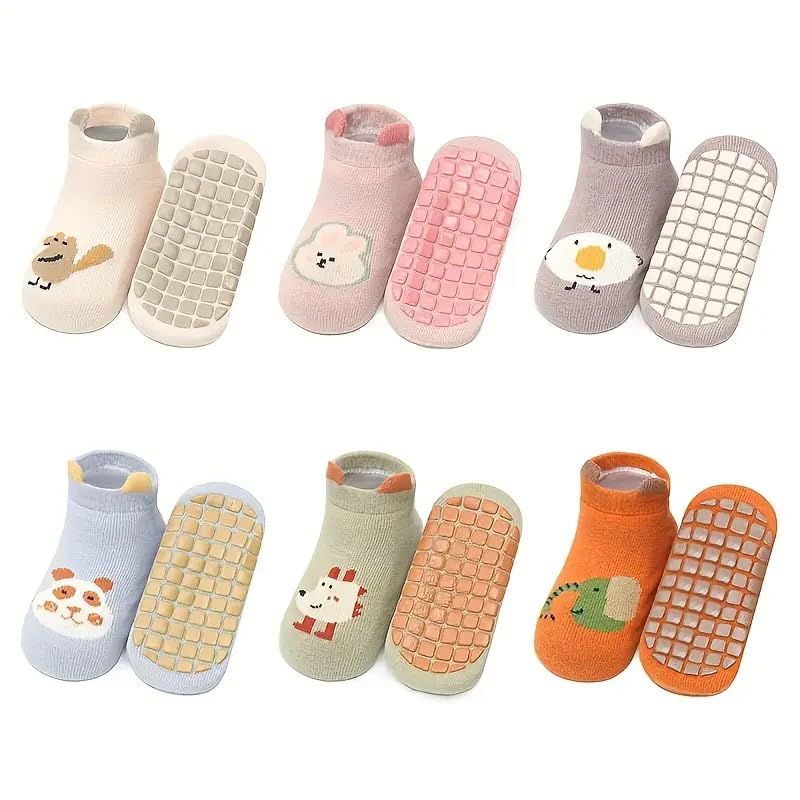 Baby Socks for Boys & Girls 1-3 Years | 5 Pair Toddler Cartoon Socks with Anti Slip Silicone Sole | Comfortable Lycra Cotton Non Slip Grip Ankle Socks | Multicolor Multi Design