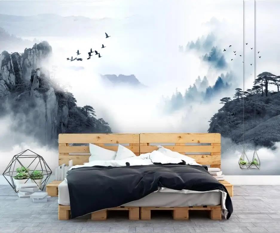 Papier peint chinois 3D pour masquer les défauts du mur de salon - 4