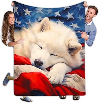 Samoyed Sherpa Blanket Fleece Throw, Soft, Plush, Warm, Cozy, Thick Perfect for Couch, Bed, Sofa, Chair - Reversible Throw Blanket