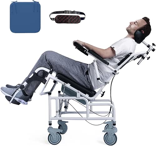 Shower Chair with Soft Cushion, Reclining Shower Chair with Wheels,