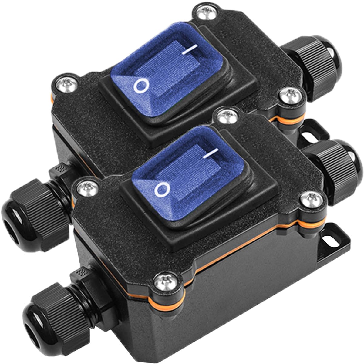 MKBKLLJY インラインコードボックス 防水スイッチ 2ウェイジャンクションボックス PG9 ケーブルグランド IP66 KCD4 ブルー LED ライトトグル 4ピン 2ポジション オンオフ セルフロック DPST AC/DC 20A 125V 16A 250V