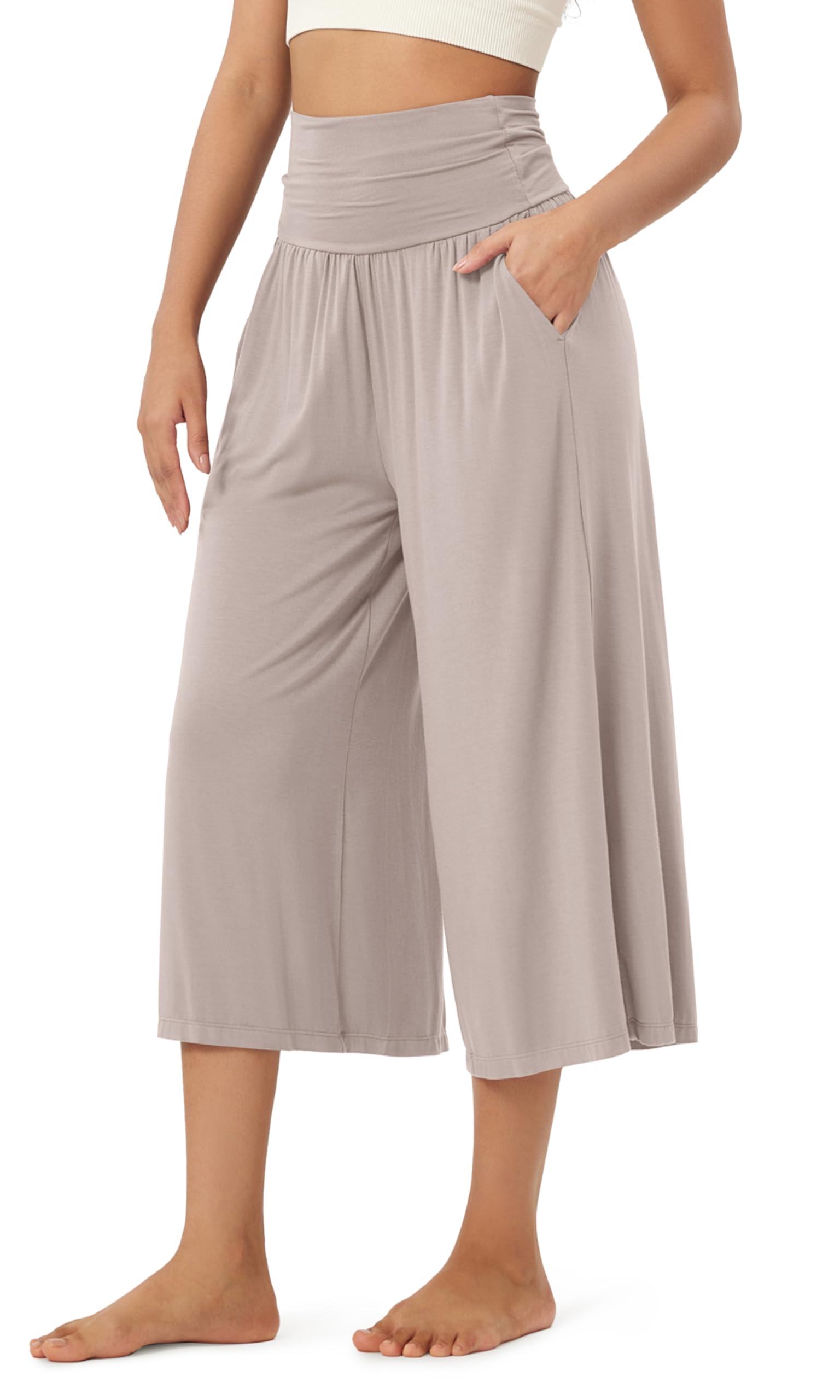 ODODOS Womens Wide Leg Palazzo Lounge Cropped Pants with Pockets Light Weight Comfy Pajama Capri Pants-20 22 24