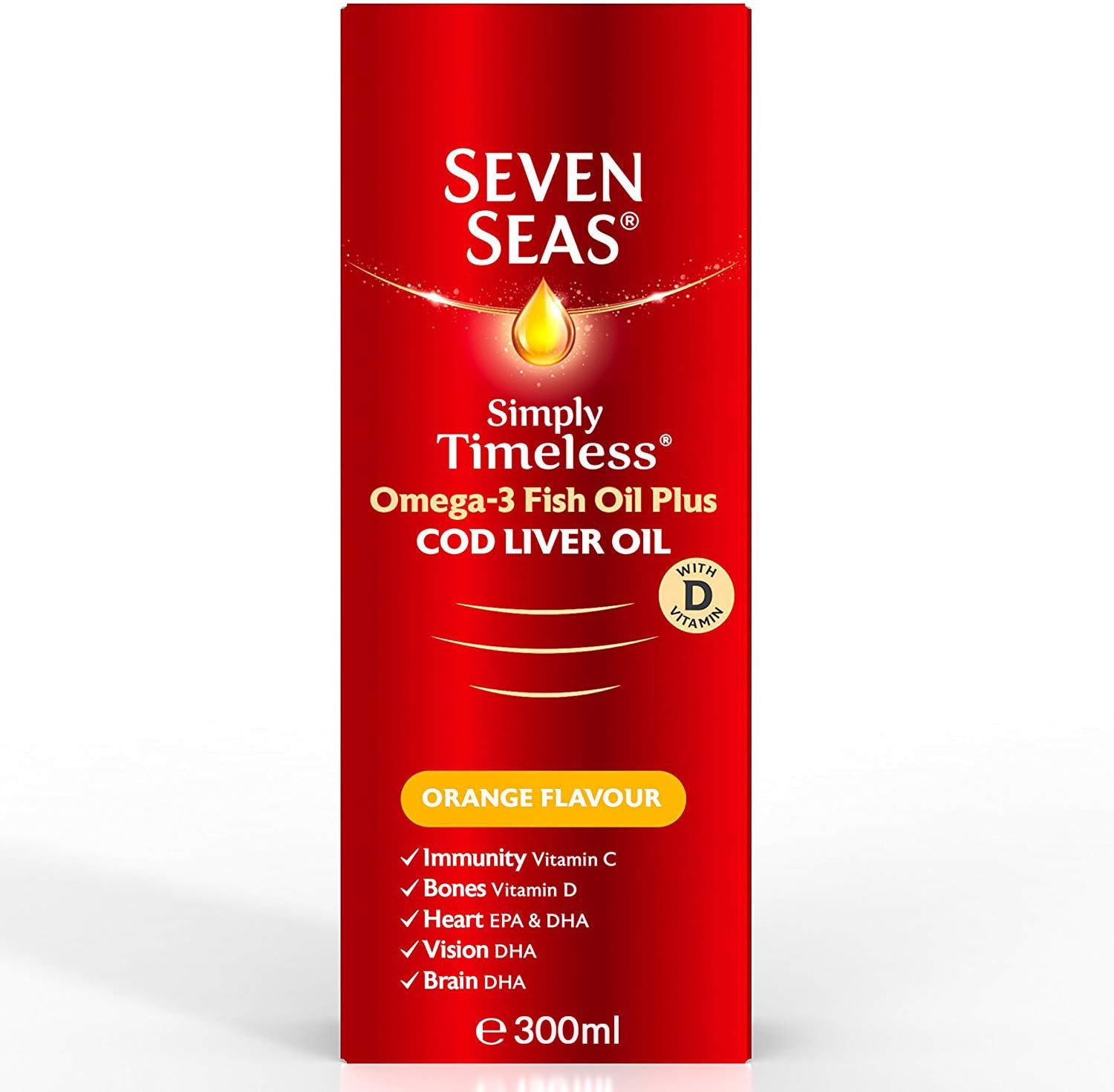 Seven Seas Cod Liver Oil, Orange Flavour, 300ml (Pack of 6)