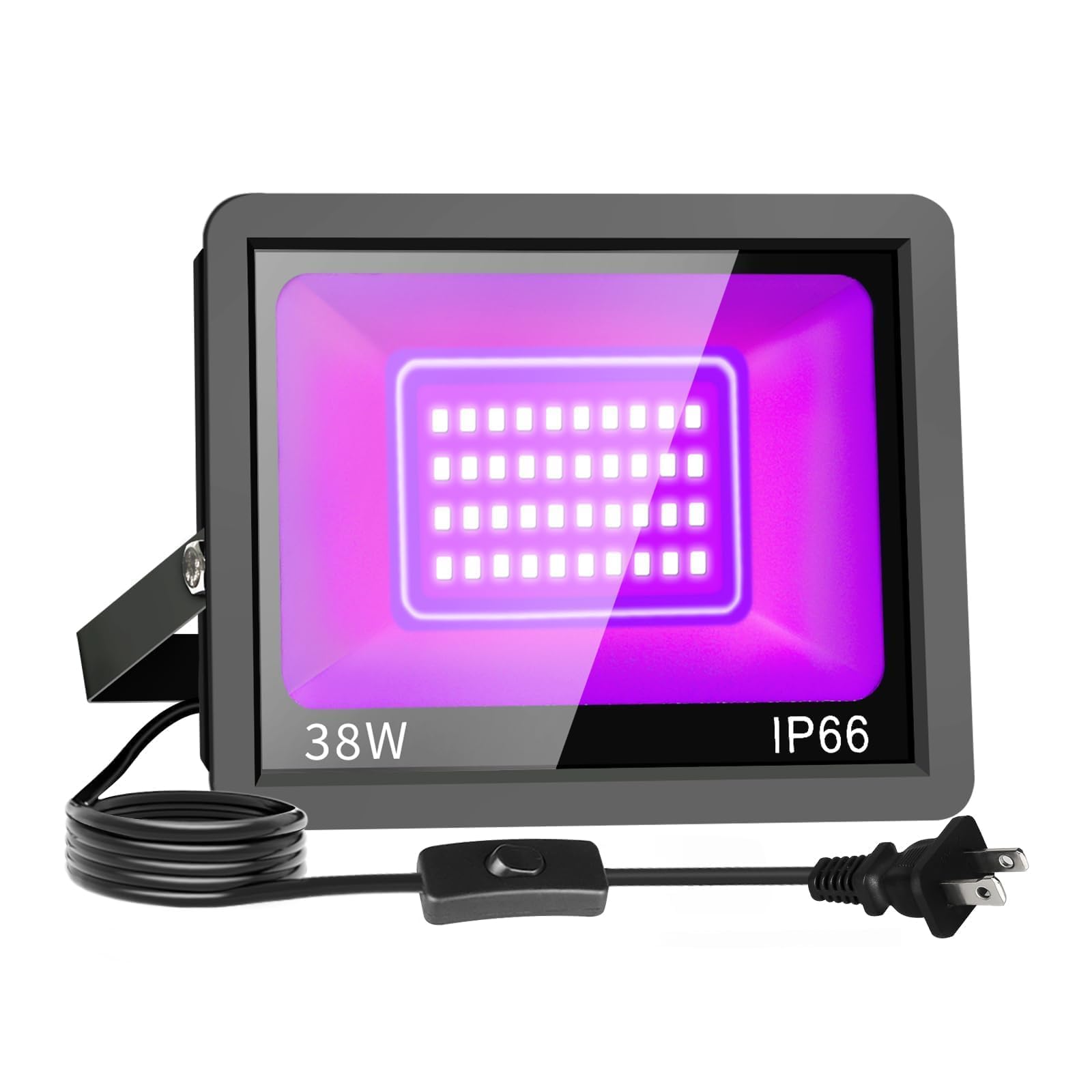 38W LED Black Lights IP66 Waterproof Black Light Outdoor with 5ft Plug+Switch,Flood Blacklight for Halloween Glow in The Dark Party Stage Light Neon Glow Birthday 1 Pack