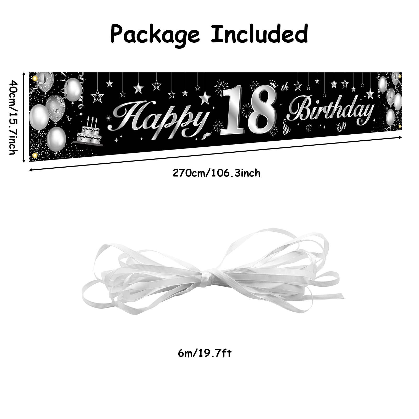 Striscione Compleanno 18 Anni 180x110cm - Decorazione Blu Argento Per Feste - Foto 8