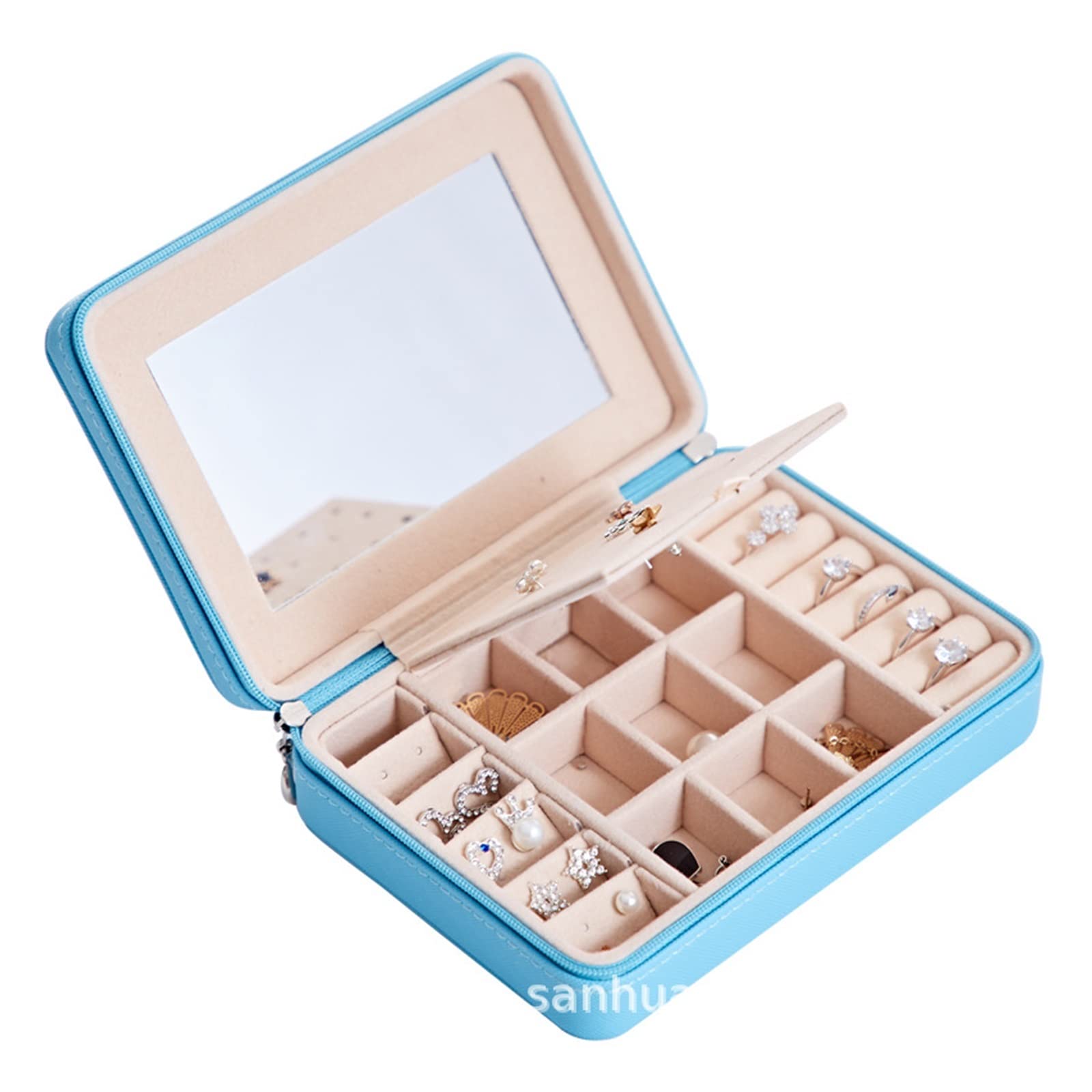 Scatola di Organizzatore di Gioielli Portagioie portatile in PU con cerniera, anello for orecchini, portagioie multifunzionale con organizer for ganci a specchio, divisore staccabile Orecchini Donna p