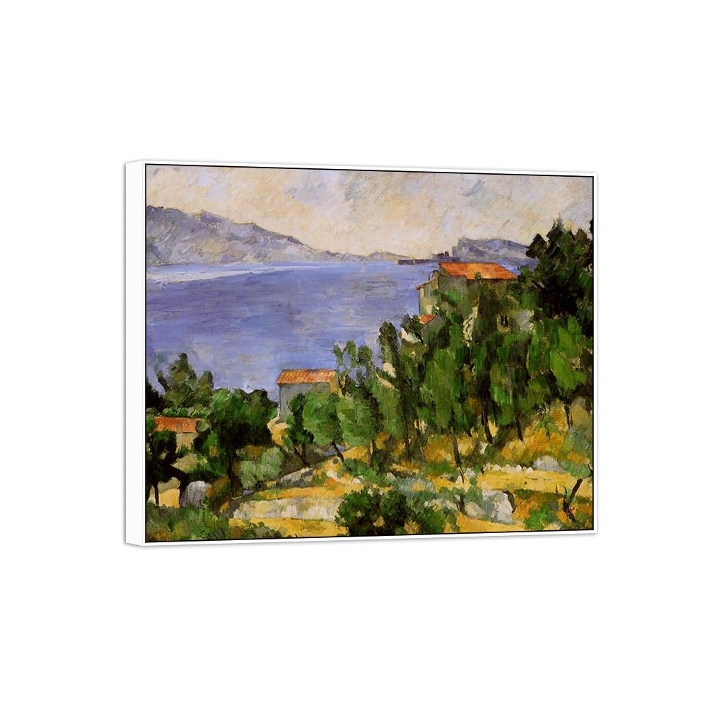 SDYSKKUG Canvas Wall Art Picture Decor Bay by Paul Cezanne 85x70cm White Frame