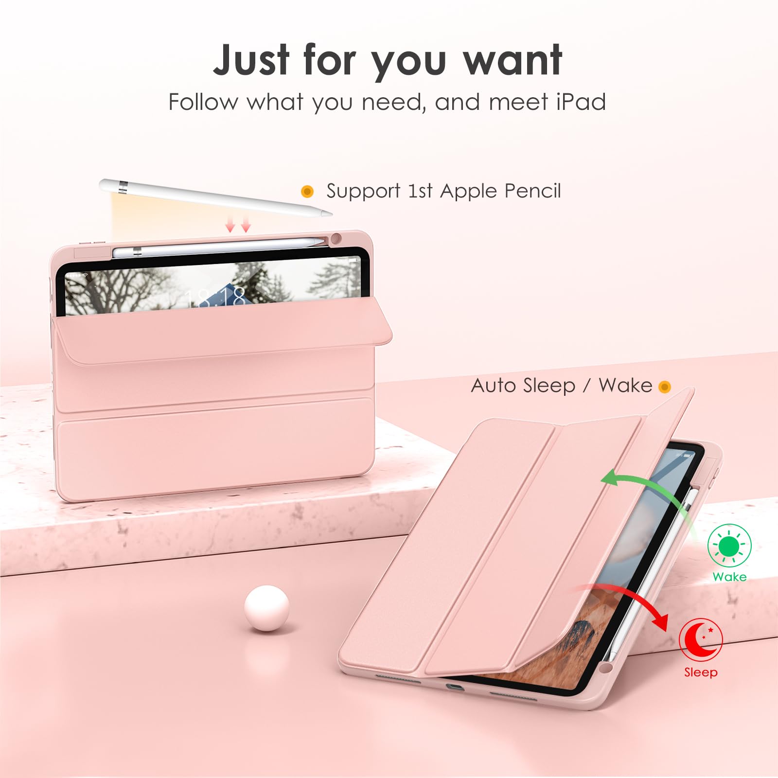 DTTOCASE Custodia per iPad 10a generazione 2022, custodia per iPad 10,5 pollici con retro trasparente e copertura antiurto in TPU [supporto per matite integrato] - Oro rosa