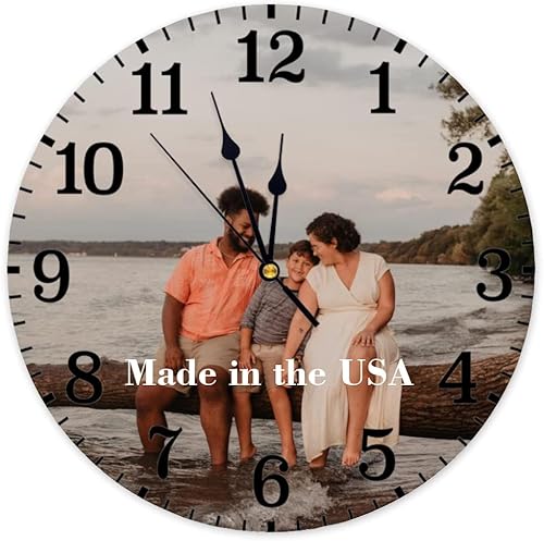 Miniatura 9 de Reloj de madera redondo personalizado para colgar con foto, imagen, texto, logotipo, regalo para familiares, amigos, granja, arte de pared, rústico,