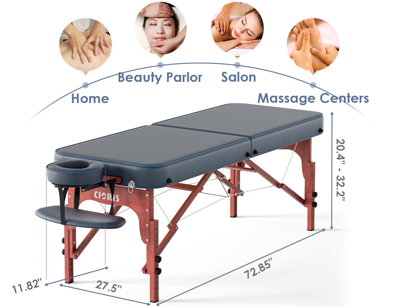 CLORIS Lettino da massaggio professionale da 213,4 cm, portatile, con gambe in legno rinforzato, supporta fino a 500 kg, pieghevole, leggero, per spa, saloni, tatuaggi, massaggi, lettini regolabili in