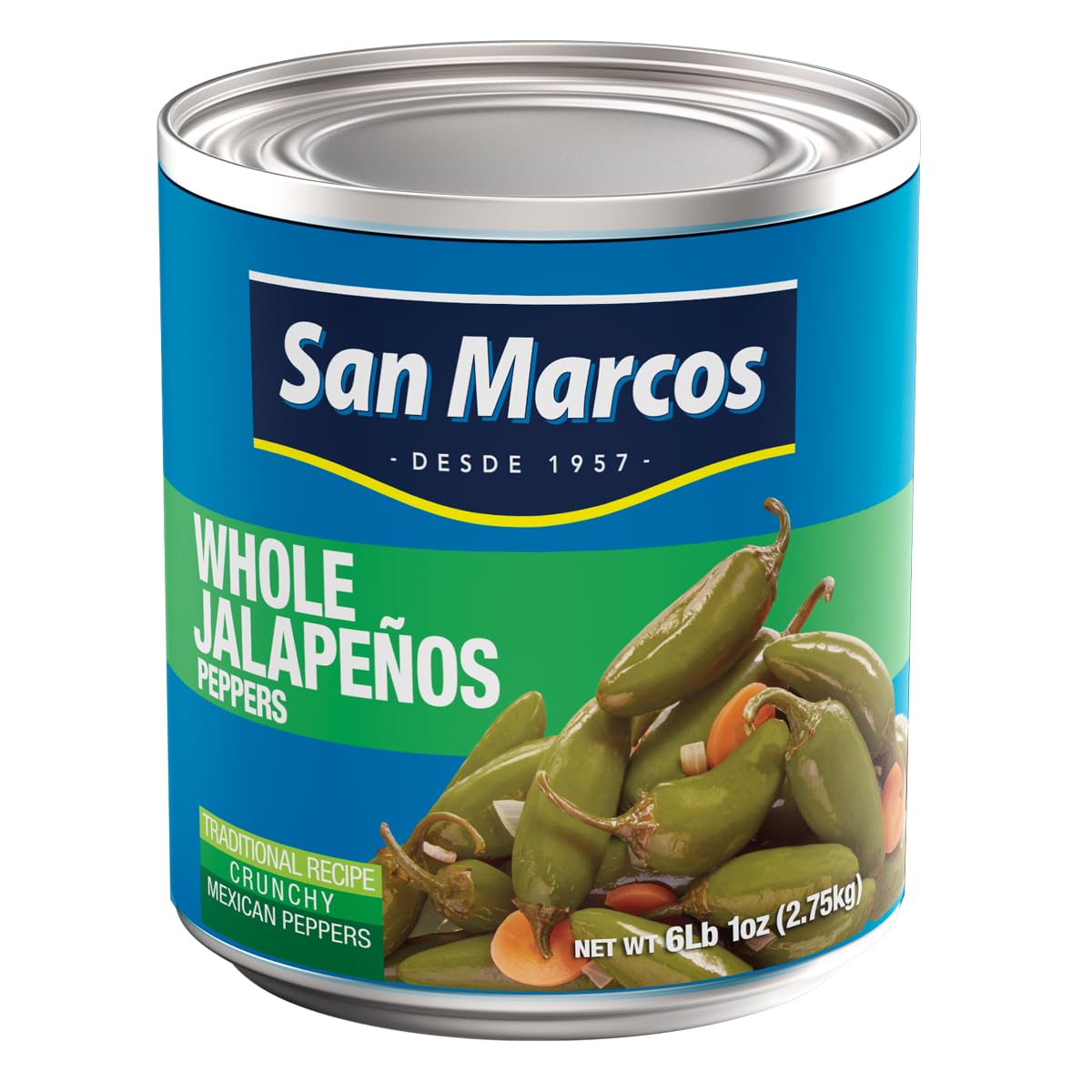 San Marcos Whole Jalapenos, 6 Lb, 97 oz, Carefully handpicked Whole Jalapeños Peppers