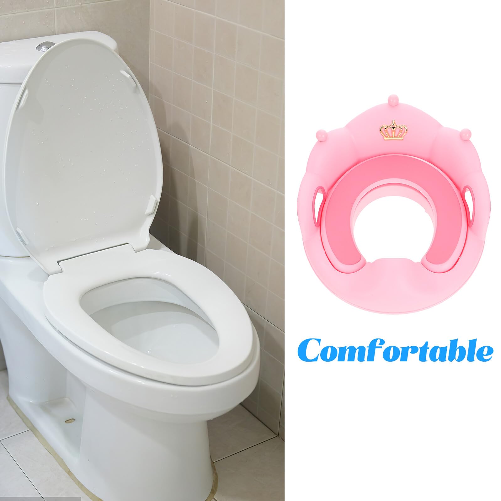 Riduttore Wc per Unisex con Cuscino Morbido Rimovibile Maniglie Resistenti e Schienale Sedile Antiscivolo per Addestramento Vasino Rosa