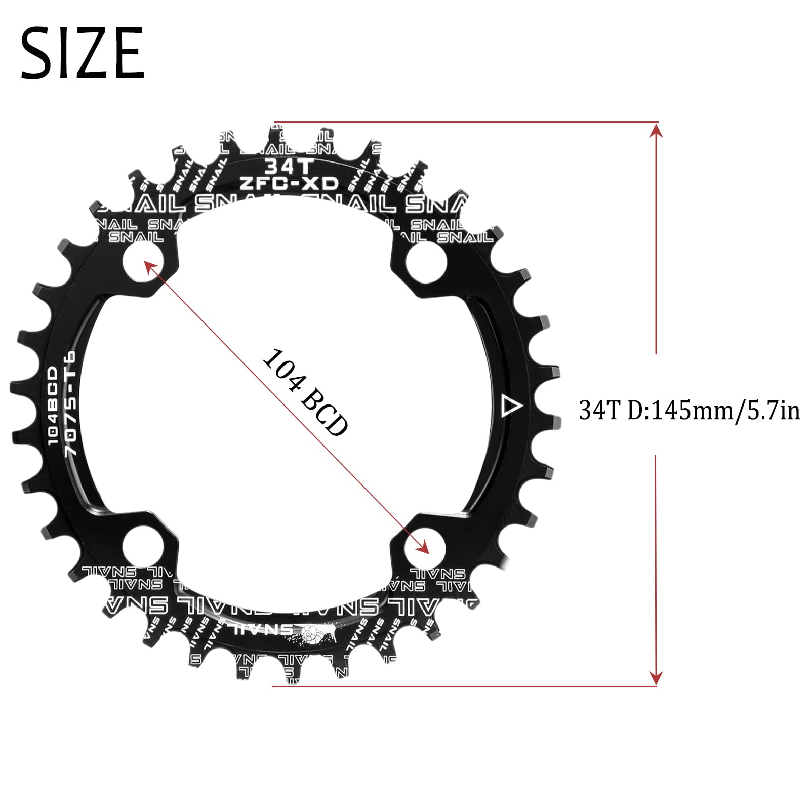 Corona Disco Bici, Corona Rotonda MTB, Corona MTB 104BCD, 34 Denti, per Bici da Strada, Mountain Bike, MTB e e-Bike. (Nero)