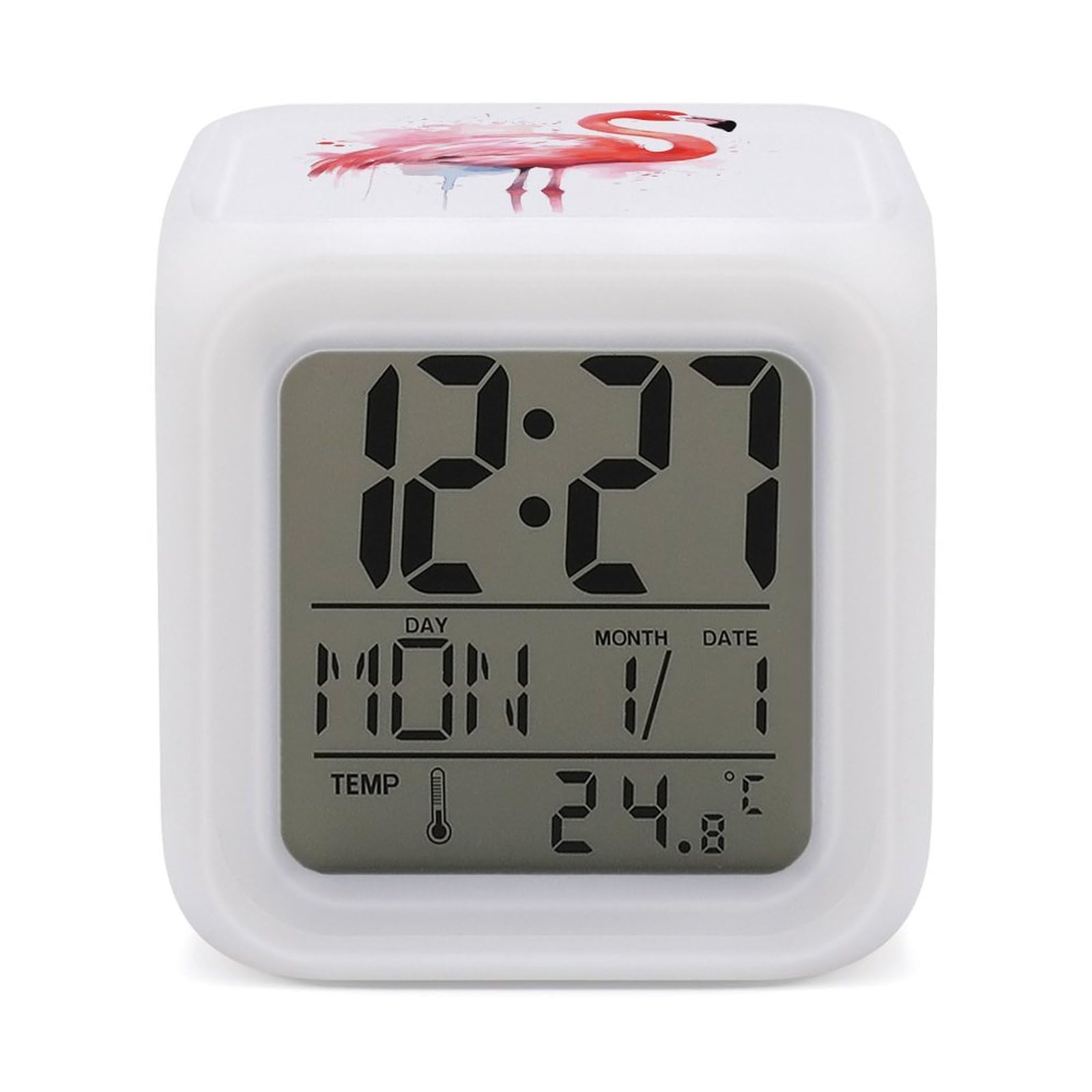 VstaDank Pink Flamingo Watercolor Alarm Clocks with 7 Color Changing Night Light Exquisite Bedroom Digital Clocks with LED Temperature Display Desk Clock Ok to Wake Clocks for Heavy Sleeper