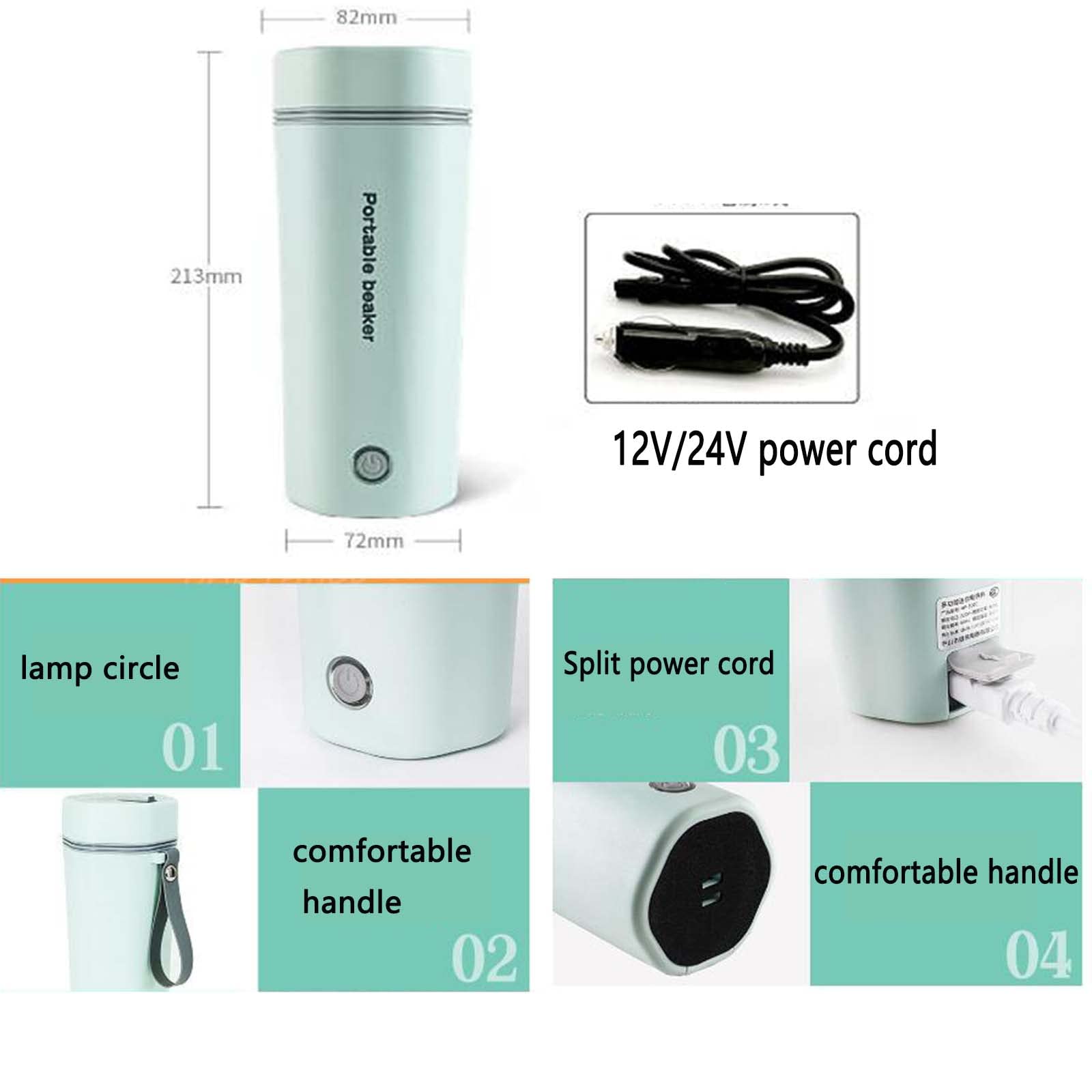 Kettle Hervidor Agua Electrico Tetera Electrica Calentador De Agua Pava Para Coche 12v Electric Acero Hervidor Eléctrico Viaje 400ML Prueba De Fugas Fondo Antideslizante (White,110V)