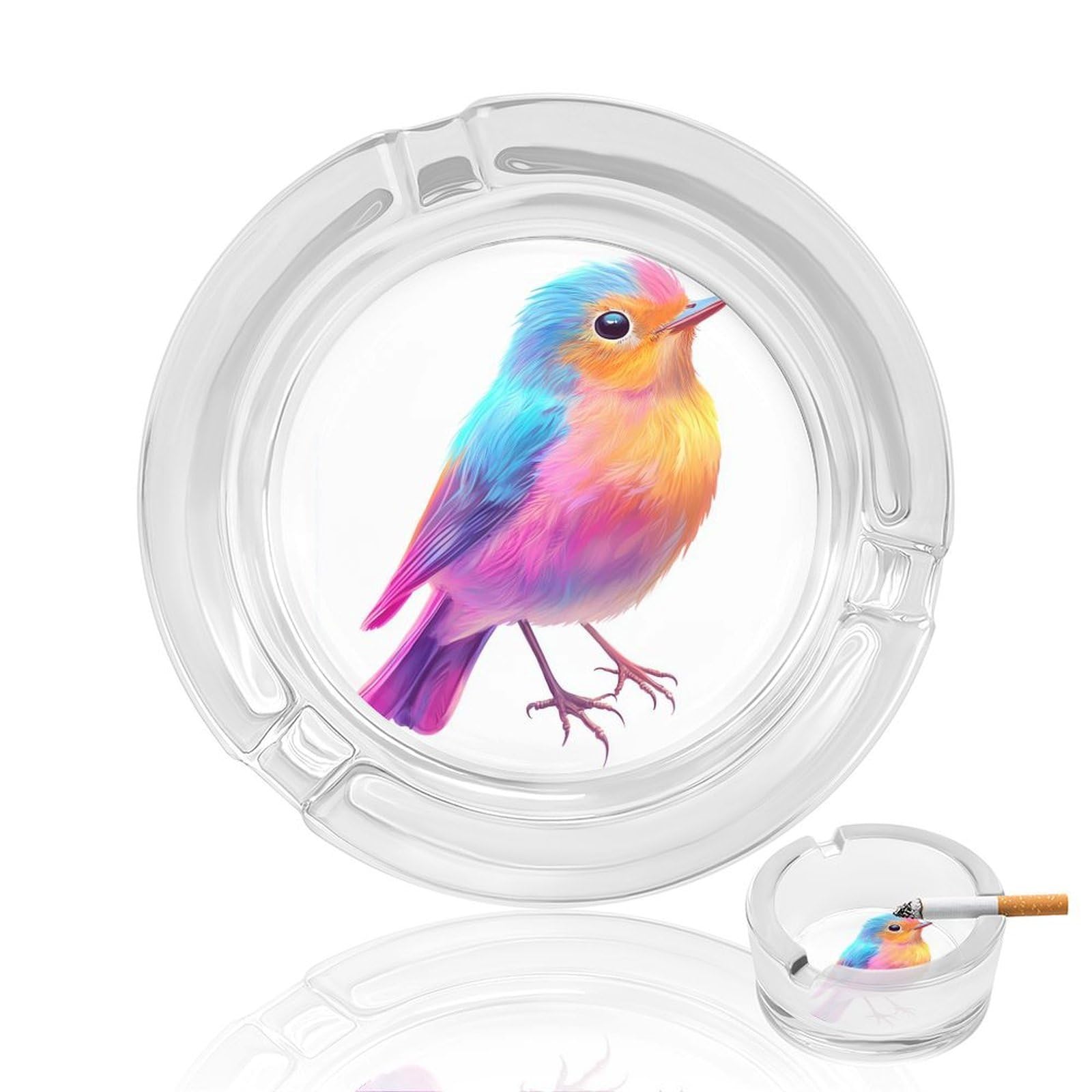 Cute Colorful Pastel Bird Glass Ashtray for Cigarettes Portable Decorative Ash Trays for Home Office Decor