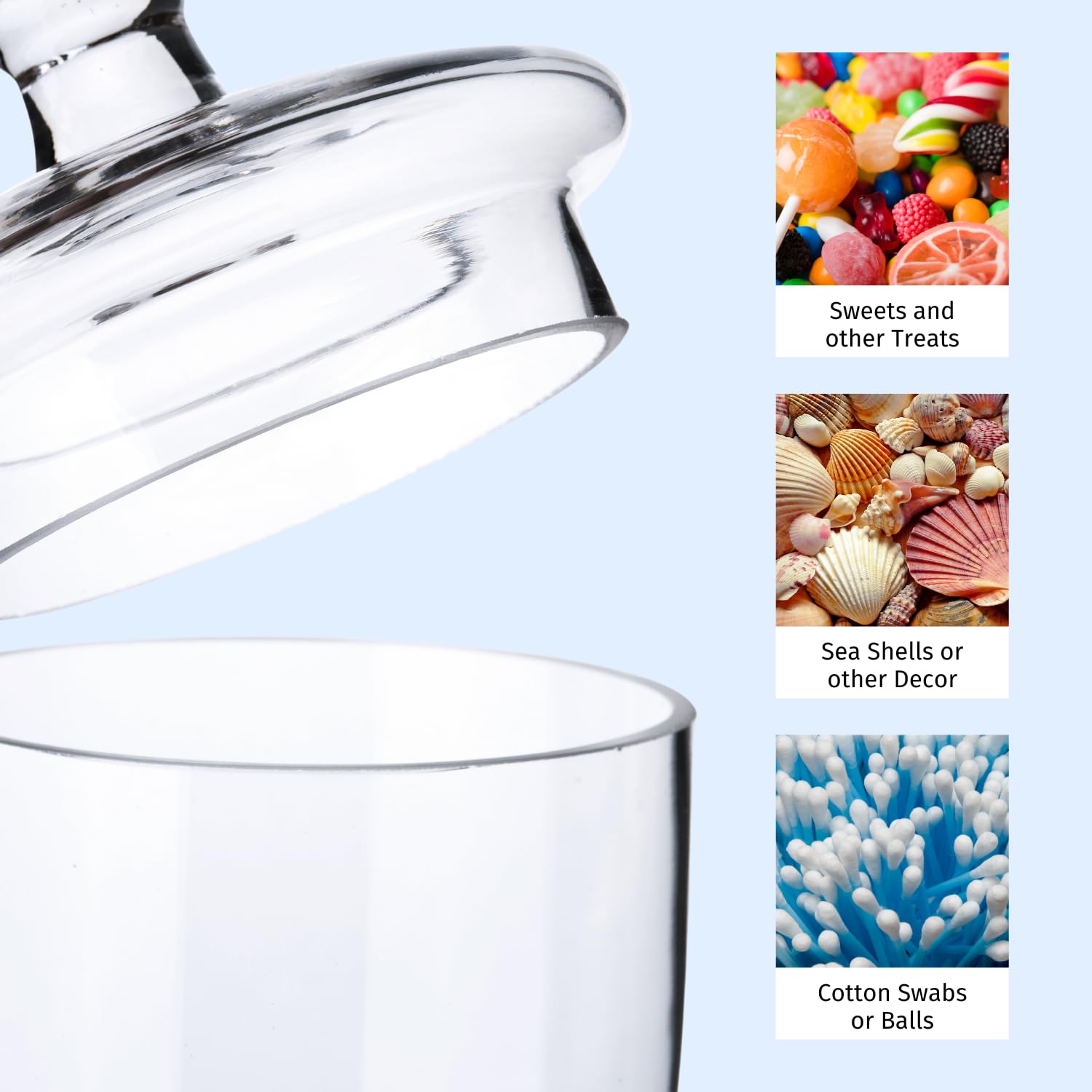 Diamond Star Juego de 3 tarros de cristal transparente con boca ancha para guardar dulces, dulces, dulces, dulces, buffet, elegantes recipientes de cocina