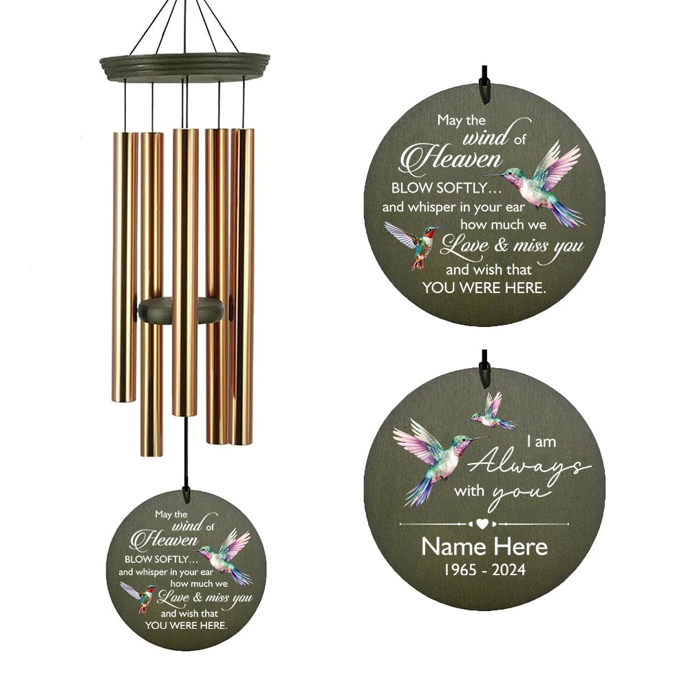 Extrabily Sympathy Wind Chimes, Personalized Hummingbird Wind Chimes, 36inch Memorial Gifts for Loss of Loved Mom/Dad, Windchime in Loving Memory,
