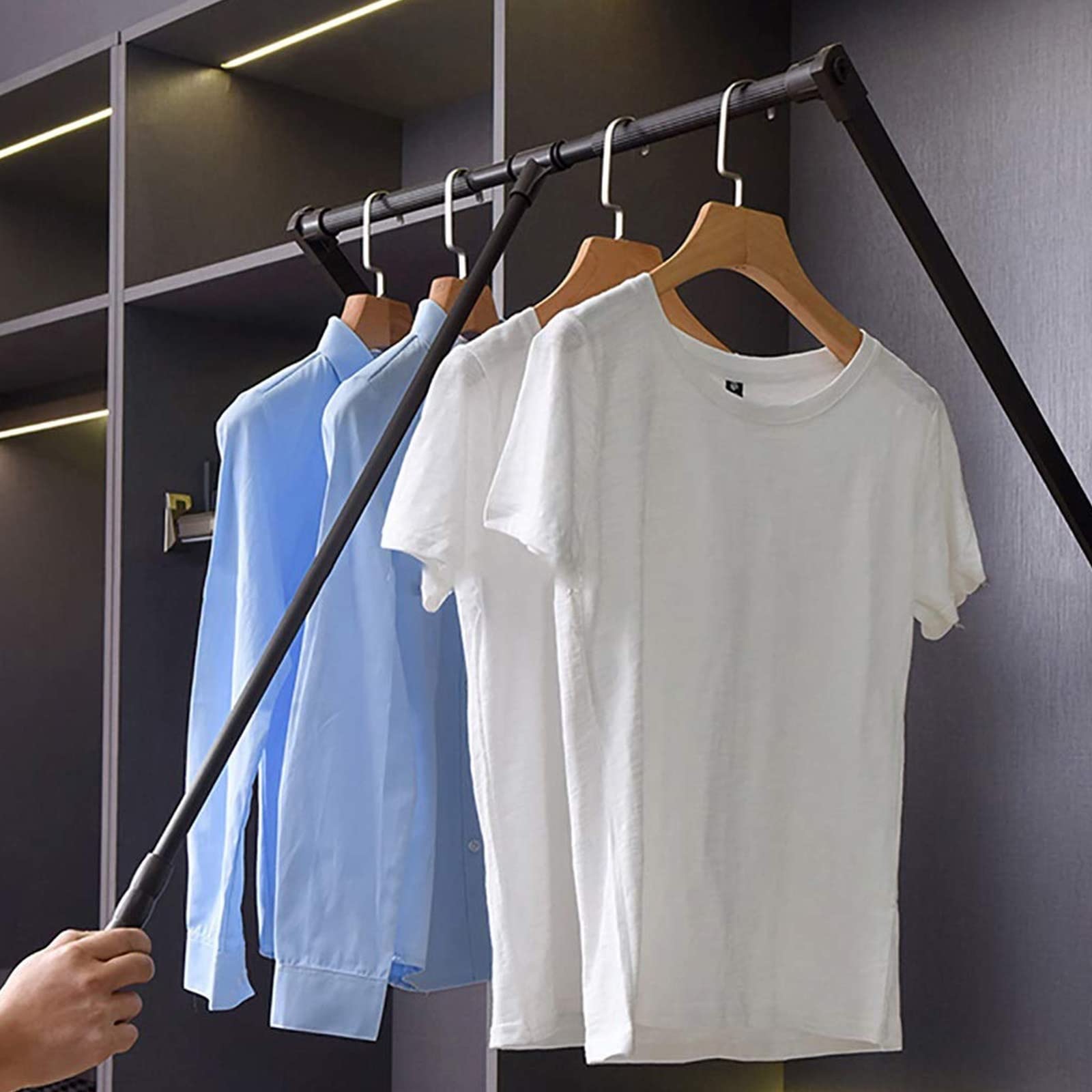 WMYYZYQ Extendable Pull Out Closet Rod - Adjustable Wardrobe Trousers Rack, Lift Down Hanger Rod, Space-Saving Clothes Rail Organizer for Cabinets, 830-1150mm,450-600mm