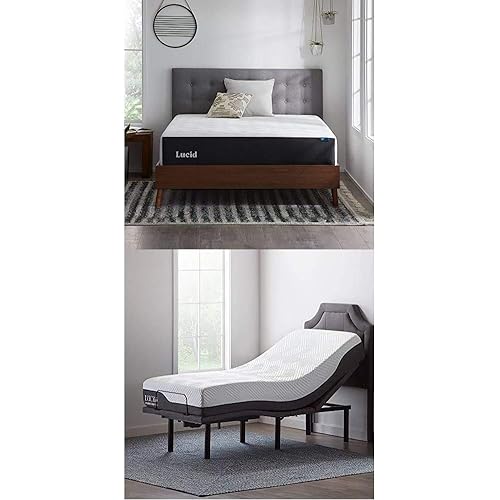 Lucid 12 Inch Gel Memory Foam Plush Mattress and Lucid L600 Adjustable Bed Base, Split King