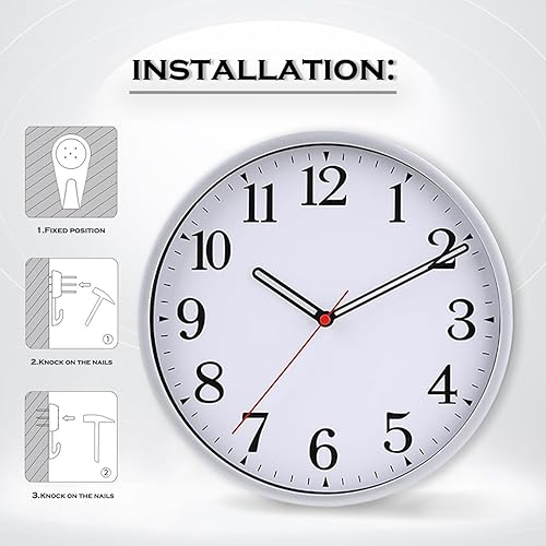 Miniatura 6 de Paquete de 2 relojes de pared con pilas, color negro, silencioso, pequeño, moderno, analógico, reloj de pared que no hace tictac para cocina,