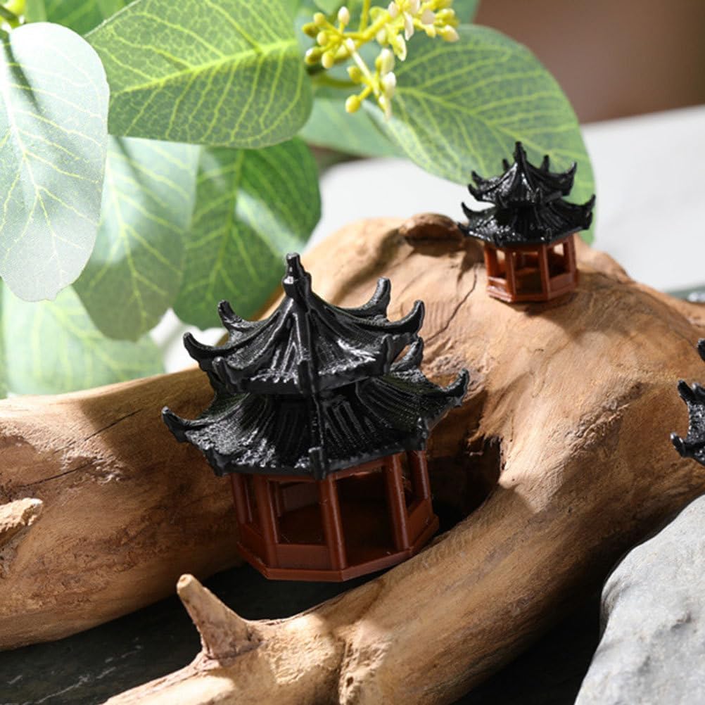 Yardwe Mini Pavilion Statue Chinese Style Small Pavilion Bonsai Micro Landscape Decoration for Fish Tank Aquarium Zen Garden Outdoor Patio