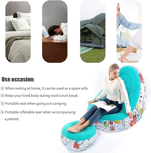 Miniatura 4 de Sofá perezoso, sofá inflable, silla de descanso inflable familiar, sofá flocado con patrón de graffiti, con cojín inflable para pies, adecuado para
