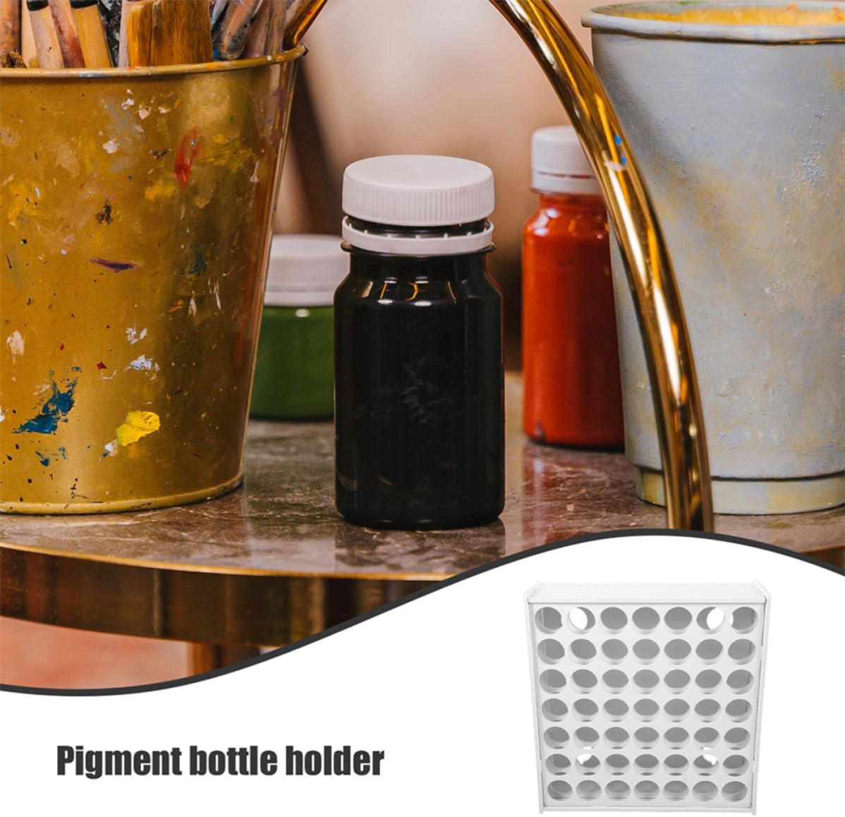 Wooden 49 Hole Paint Bottle Holder Wall Mounted Vertical Rack