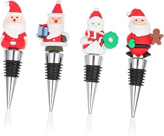 4Pcs Christmas Wine Bottle Stoppers Decorative Sealing Reusable Freshness Preserver for Wine Beer Beverage Bottles for Holiday Parties