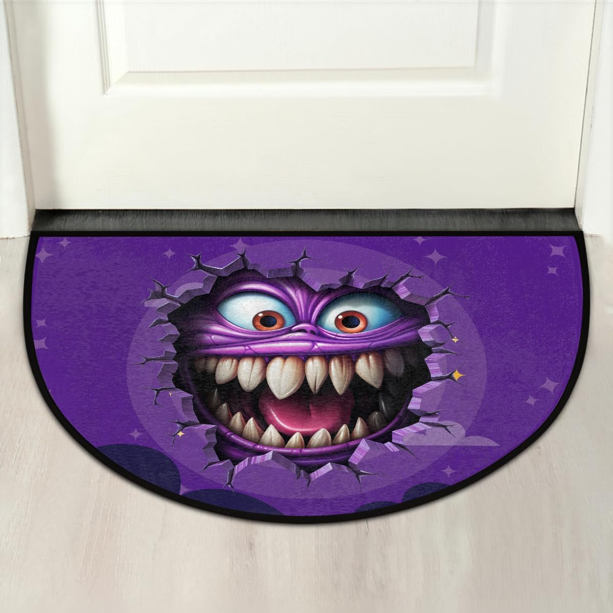 Round Monster Halloween Half Round Door Mat Non Slip Washable Semi Circle Area Rug Absorbent Soft Half Moon Rug Floor Mat for Indoor Outdoor Kitchen Bathroom Patio Front Door Mat Decor
