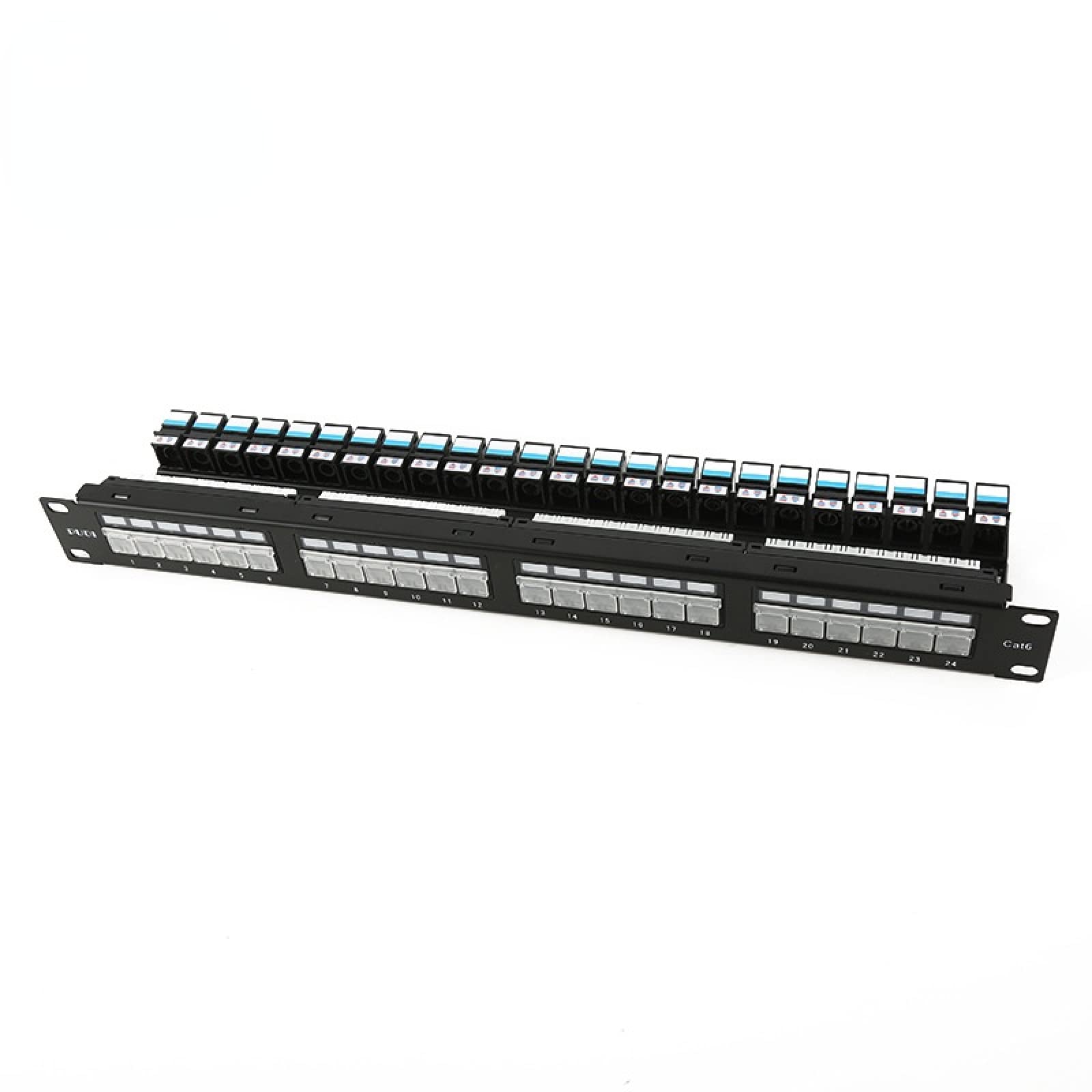 Panneau de brassage réseau 24 ports 6 catégories Cadre de distribution Cat6 1U48 cm Cadre de distribution de porte anti-poussière avec housse anti-poussière