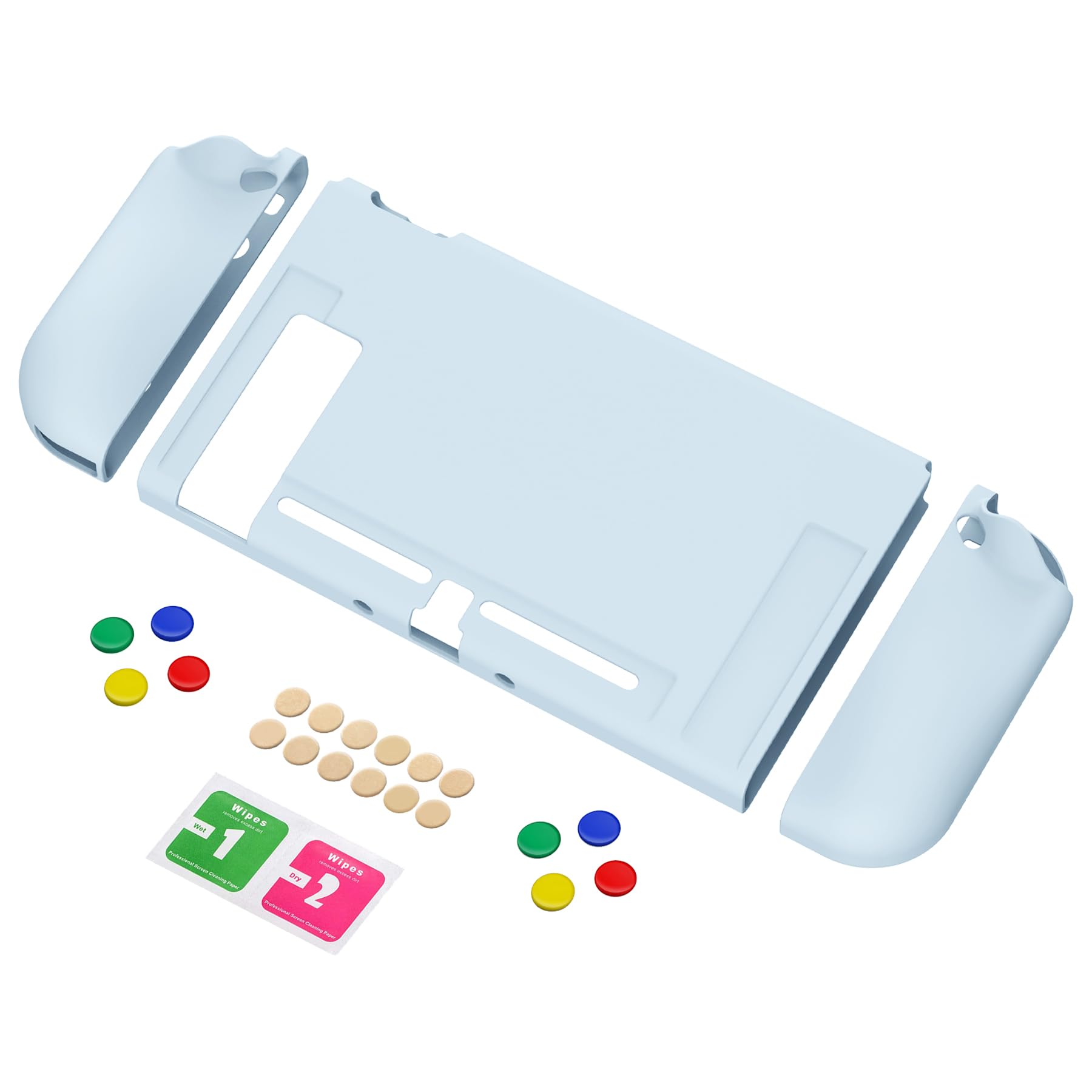 PlayVital Cover Protettiva Custodia per Nintendo Switch Copertura Morbida TPU Case per Joycon Console con Copri Tasti ABXY Direzionali Colorati-Celeste
