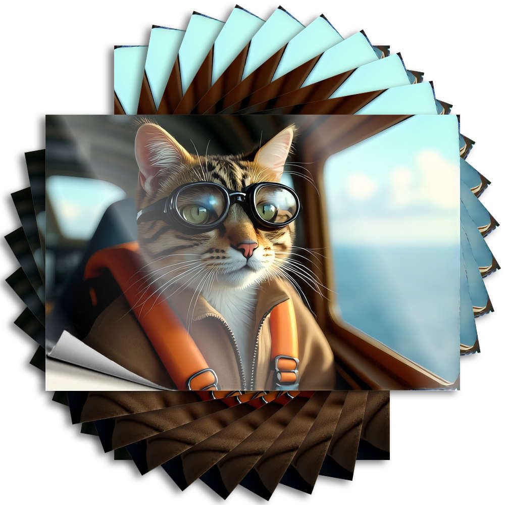A Cat Wearing Aviator Goggles Sits in an Airplane Cockpit Small Tiny - Sticker Garage Waterproof Decal(12X18CM)