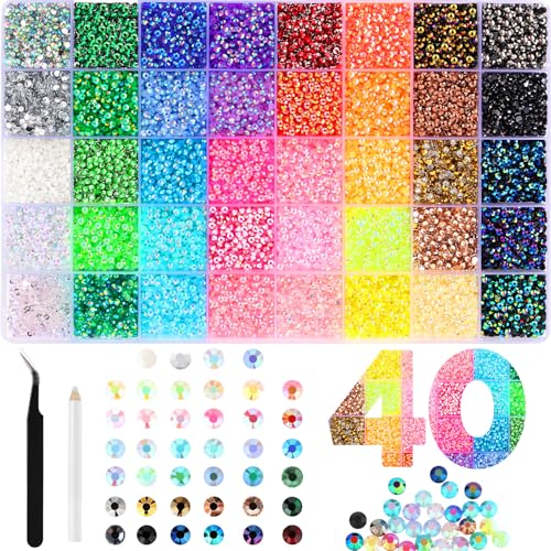 Zefy 40 Farben 3mm Jelly Strasssteine 32000 Stück Glitzersteine Bedazzler Kit Flatback Rhinestones für Basteln Nägel Textilien Diamond Painting