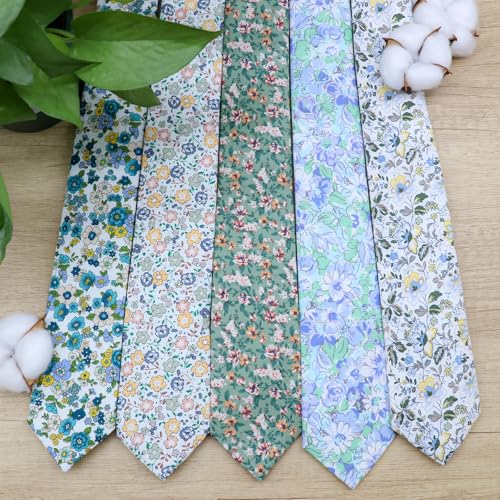 Image of Cotton Floral Ties for Men 2.76 inch Men's Skinny Tie Linen Flower Printed Neck Tie for Wedding Dating Party