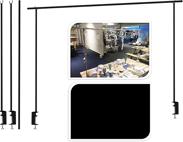 URBNLIVING 240cm Metal Over Table Hanging decoration Display Rod Rail Pole With Clamp (Black)