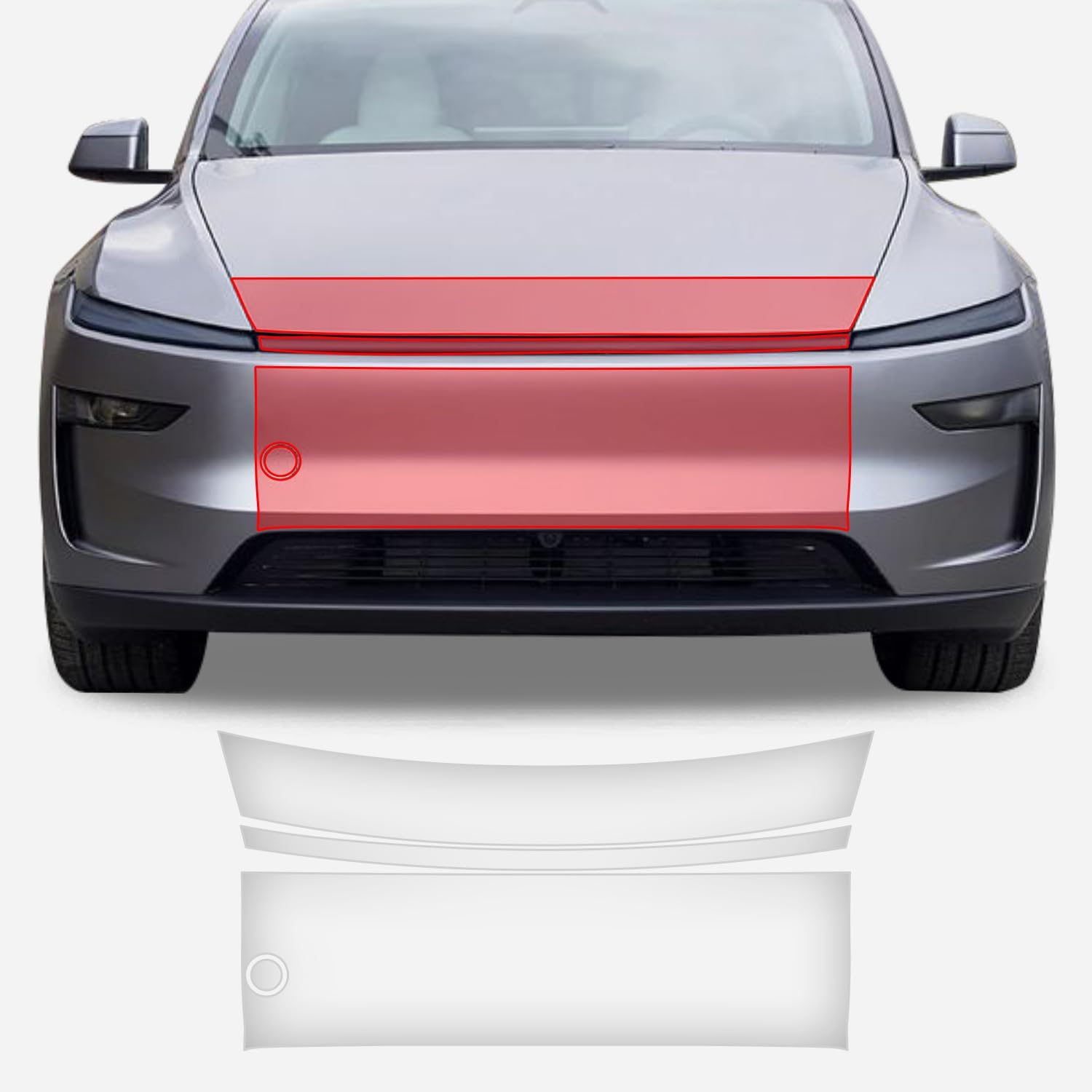 (3 Parts in 1Set) skoko Paint Protective Film PPF for Tesla Model Y Juniper, Front Center Bumper & Center Light & Bonnet Bikini (Edge)