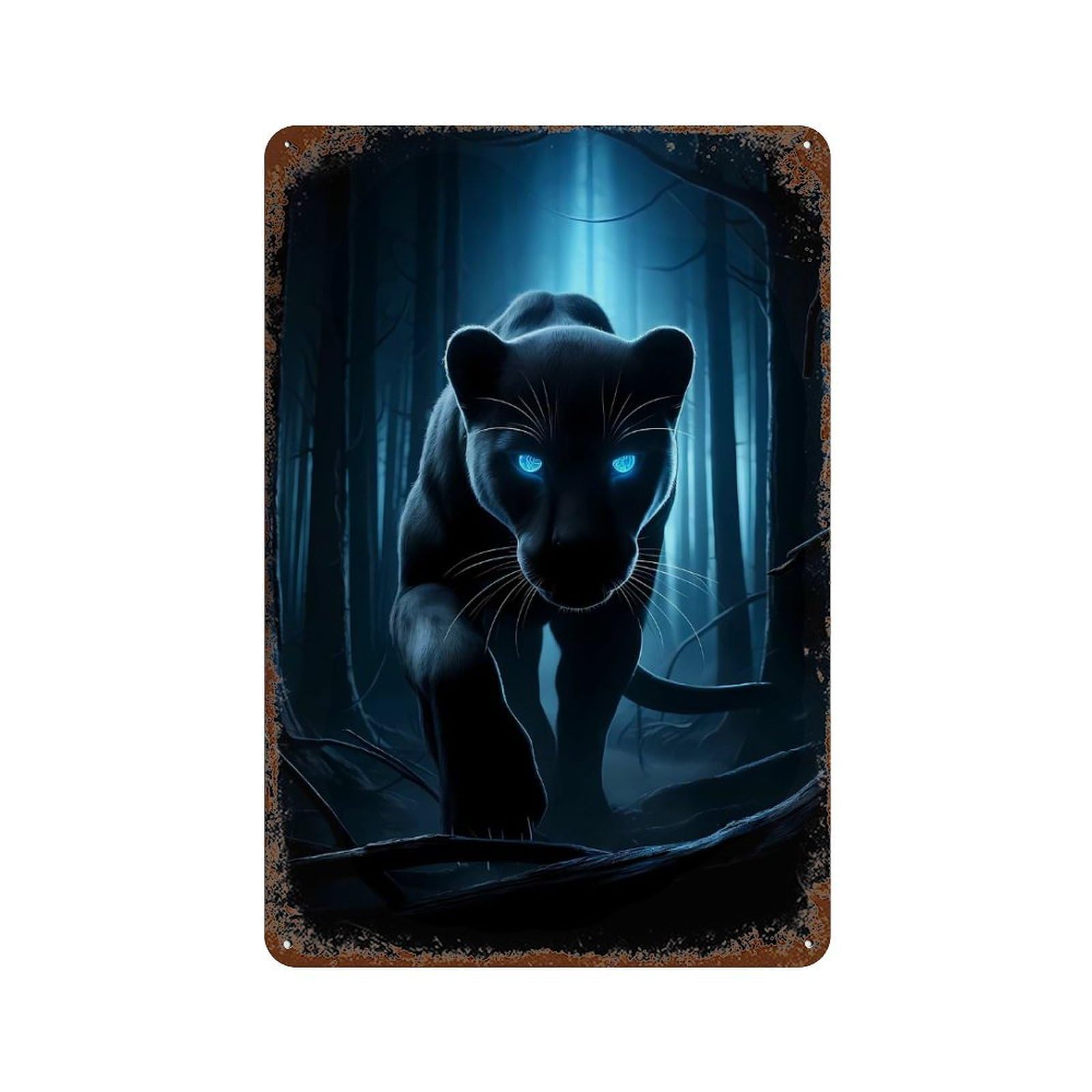 Black Panther at Night Decorative Tin Sign 11.8"x7.9", Vintage Wall Decor for Basement, Hobby Room And Garage Decor