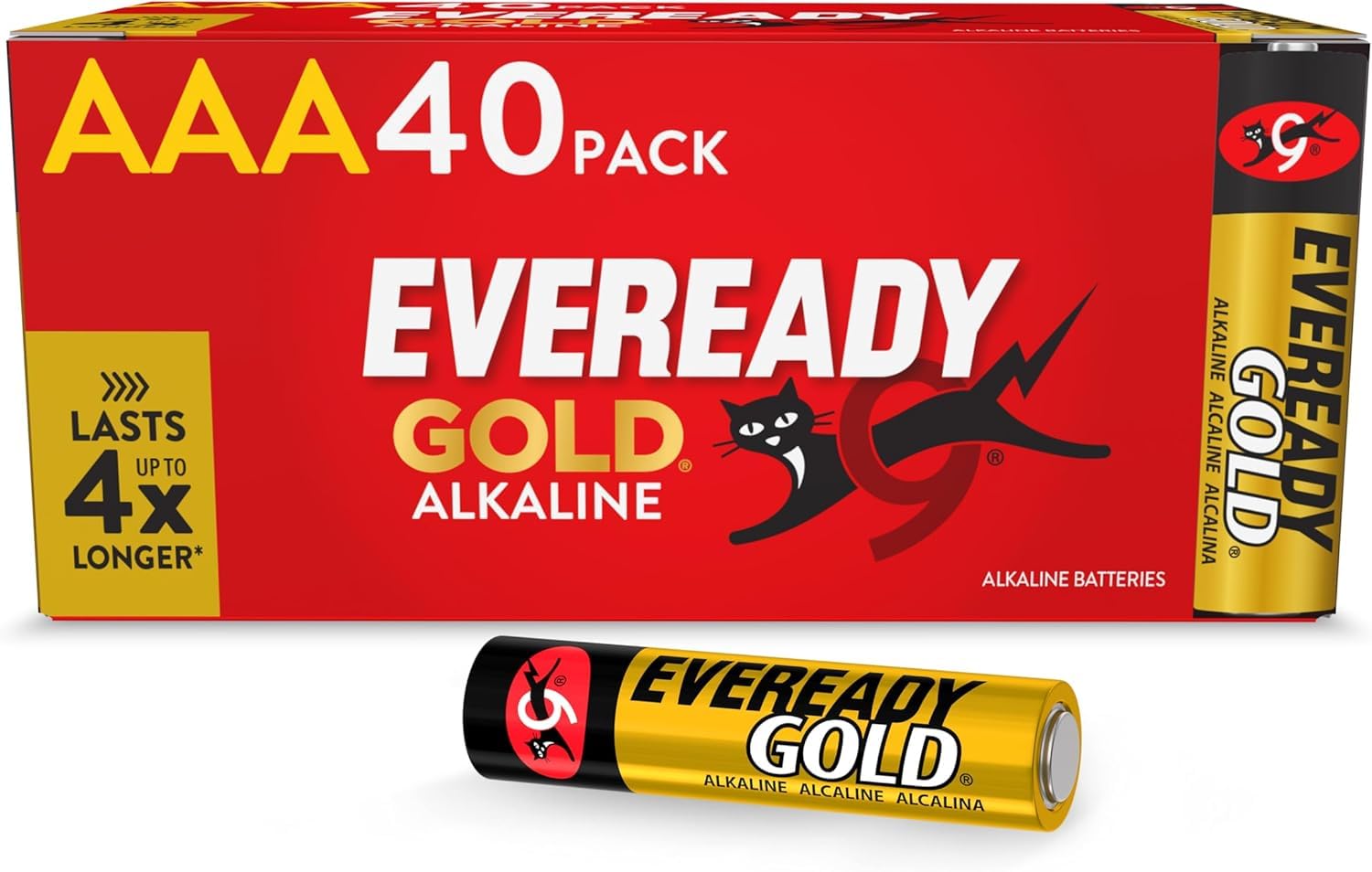 Eveready Gold by Energizer - AAA Battery (40 Pack) - Bulk Triple A Batteries - 1.5V Alkaline - Reliable Power For Every Day Devices - 100% Recyclable Plastic Free Packaging - 10 Year Shelf Life